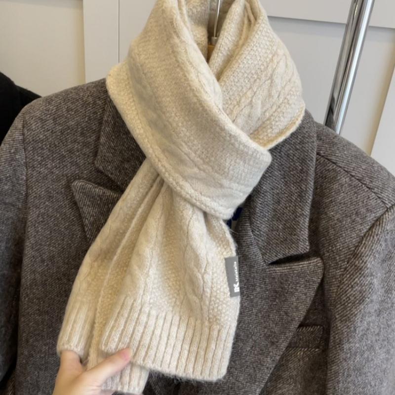 Korean Version Retro Solid Twist Knitted Scarf Women Men Fall Winter Classic Warm Scarves Unisex Thermal Muffler Female Male