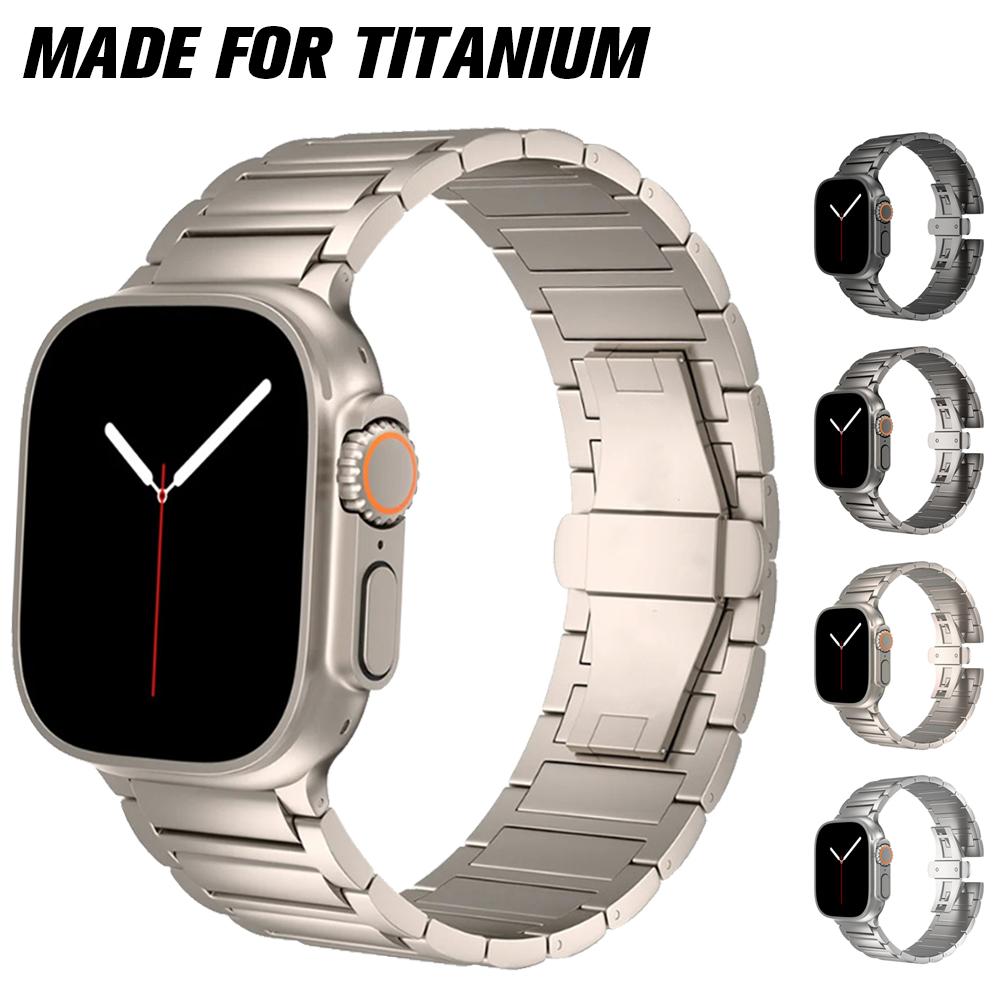 Für Apple Watch 10 46 mm/Ultra 2/Ultra 49 mm/9 8 7 45 mm/SE (2023) SE (2022) SE 6 5 4 44mm/3 2 1 42mm Metall Schmetterlingsschließe Uhrenarmband