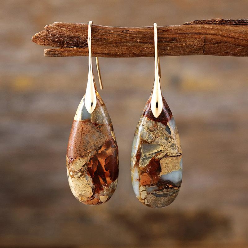Luxury New Bohemian Emperor Stone Water Drop Pendant Earrings European and American Popular Jewelry Jewelry