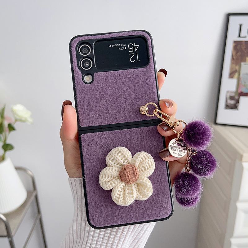 Samsung Galaxy Z Flip 3/4 Mink Plush Sunflower Pendant Folding Screen Protective Case