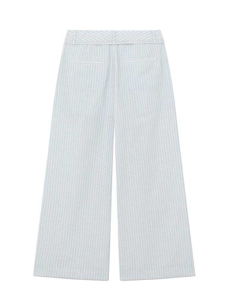 GLOWNY G Belted Linen Wide Pants (Blue)