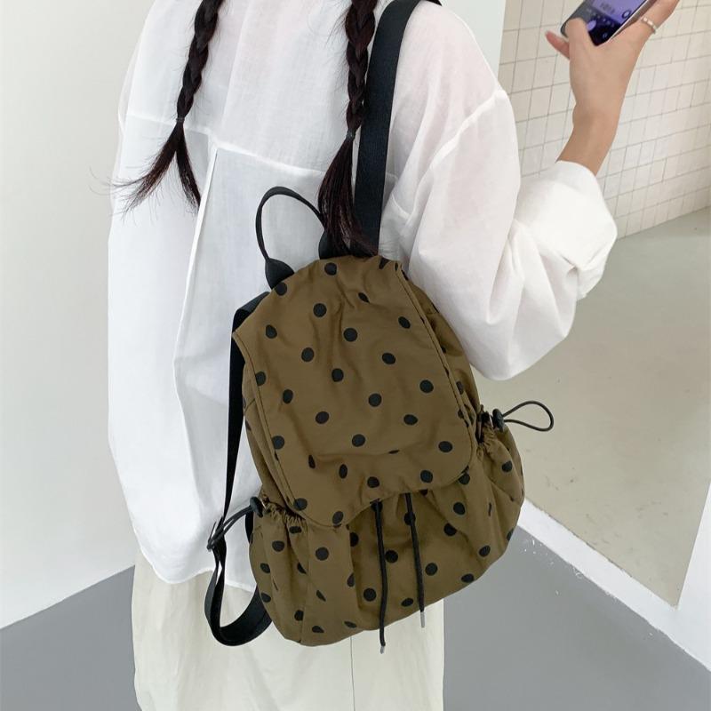Sac à dos en nylon à pois pour femme grande capacité rabattable voyage extérieur niche loisirs tendance sac d'école femme