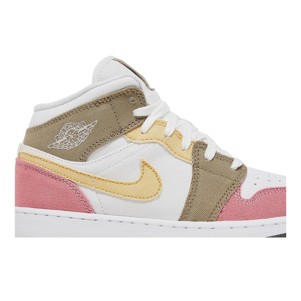 Air Jordan 1 Mid SE Grade School 'Pastel Grind' (Unisex) White / Vivid Green Kids' Basketball Shoes DJ0338 100