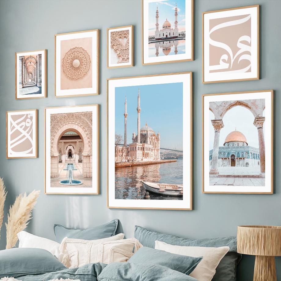 

Священные Писания исламской культуры, белая мечеть, цитаты, настенная живопись на холсте, плакаты на скандинавскую тему и принты, настенные панно для гостиной