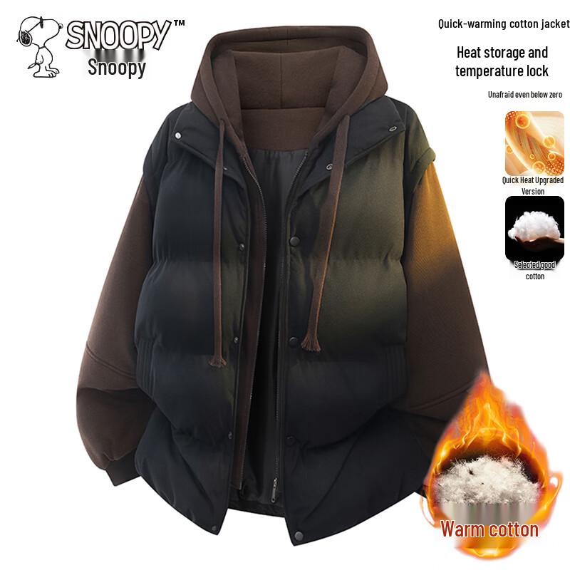 Snoopy Men's Thickened Hooded Faux Two-Piece Winter Jacket