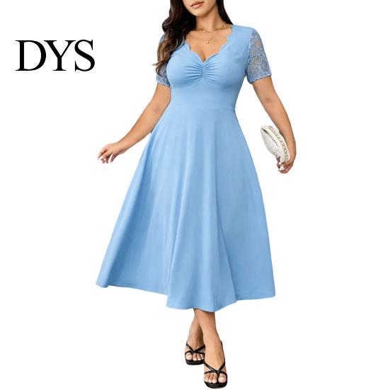 Robe ajustée à col en V Grande Taille Formelle pour Femmes Dentelle Manches Courtes Coupe A-line Légère Été Mère de la Mariée Invité de Mariage Robe de Soirée