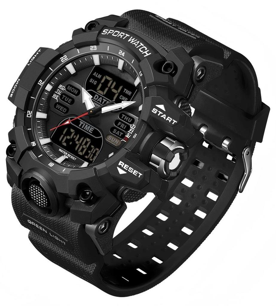 Men's Watch, Big Face, Analog-Digital, 50M Water Resistant, Military Watch, LED Backlight, Shockproof