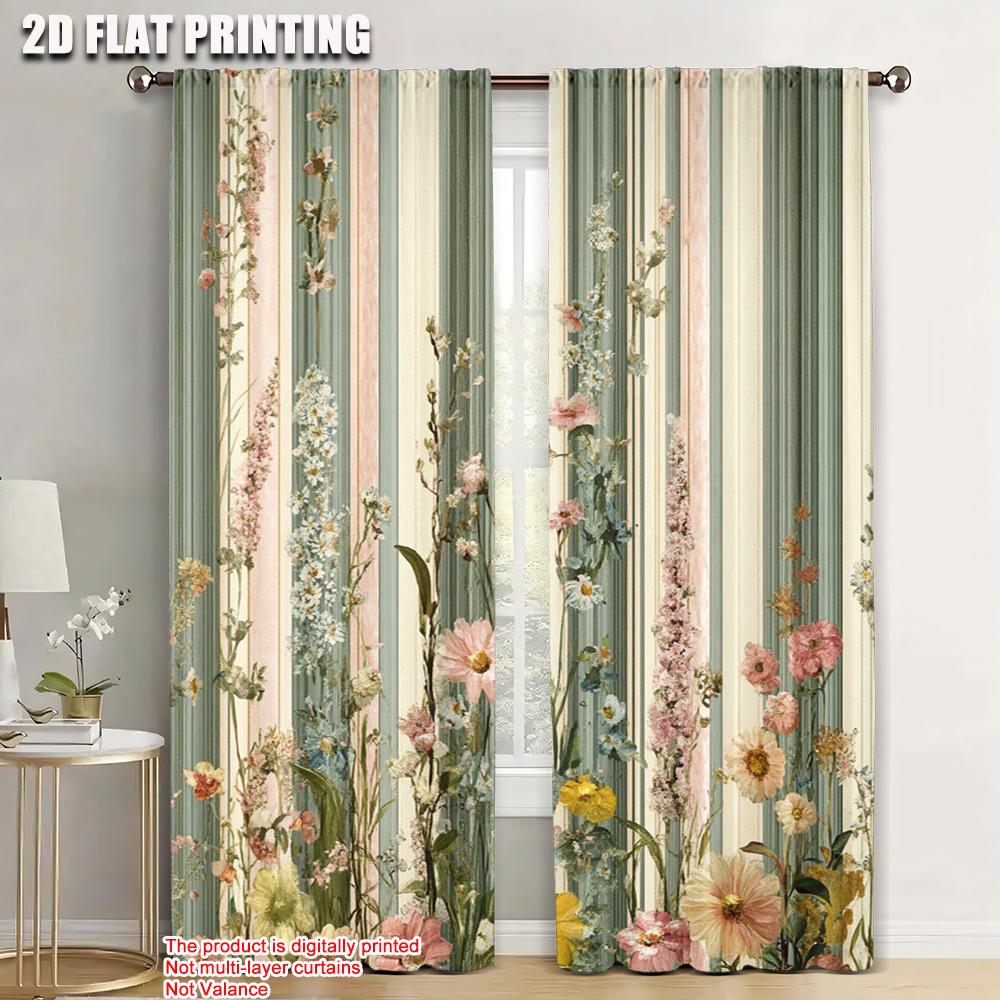 

Window Curtains Botanical Blossoms Durable Polyester Without Electricity Birthday Party Use Seasonal Decorations Curtain Made Of Washable W100*H70(CM)-Grommet top&2PCS