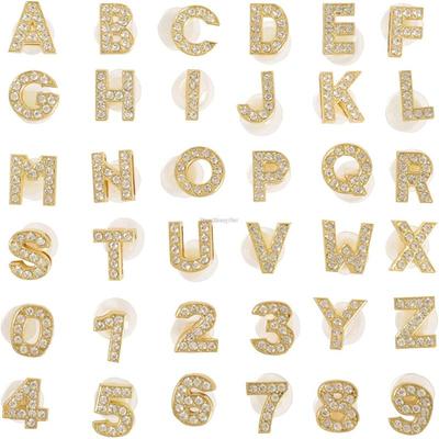 1 Stück Goldene Buchstaben Metall Schuhanhänger Kristall Diamant Legierung Anhänger Schuhe Zubehör Schnalle Hohe Qualität Schuhe Dekoration