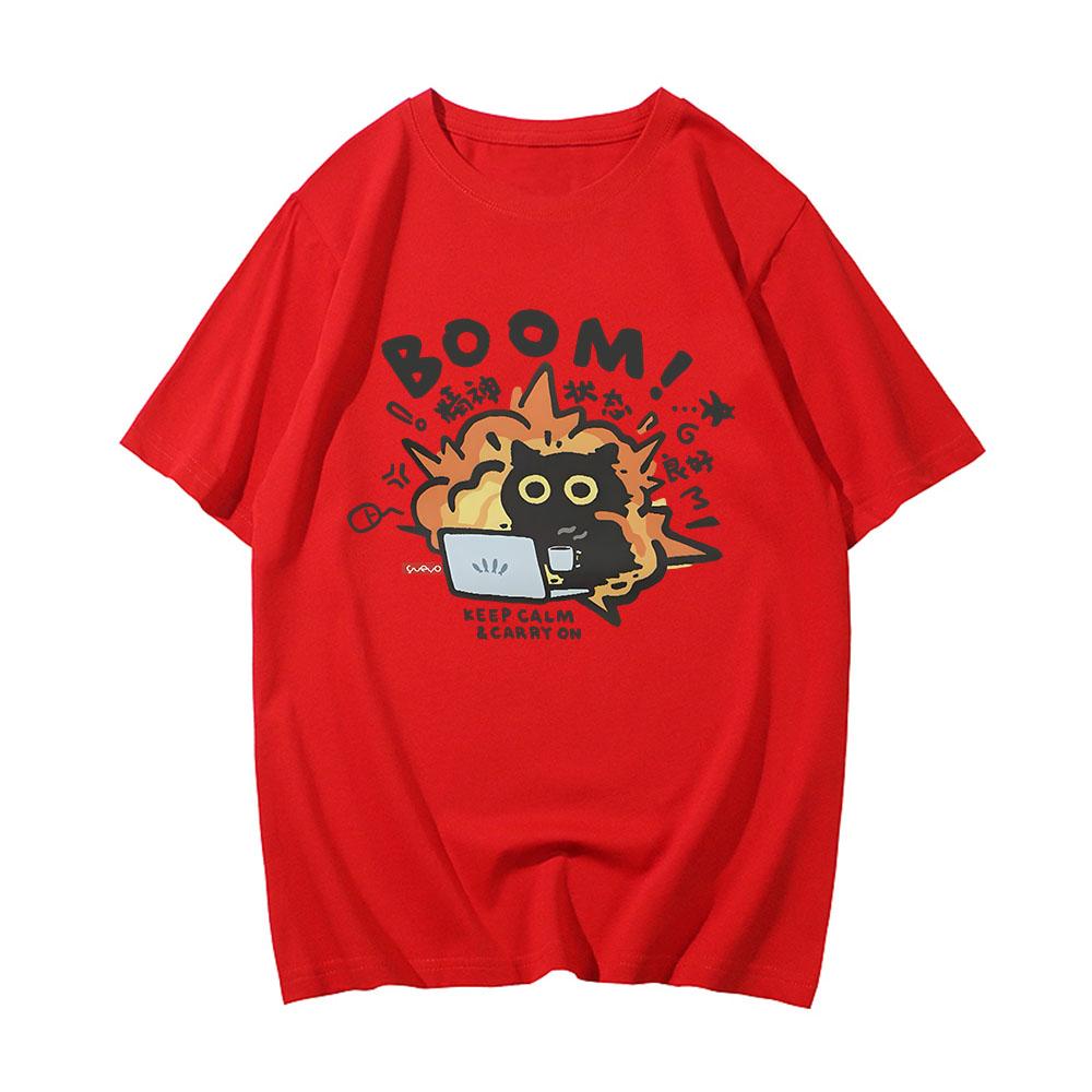 Boom CAT T-shirt Mental Pure Cotton Short Sleeved Tshirt for Men Women 2024 Summer New Tee Clothes Loose Casual Cartoon Tops