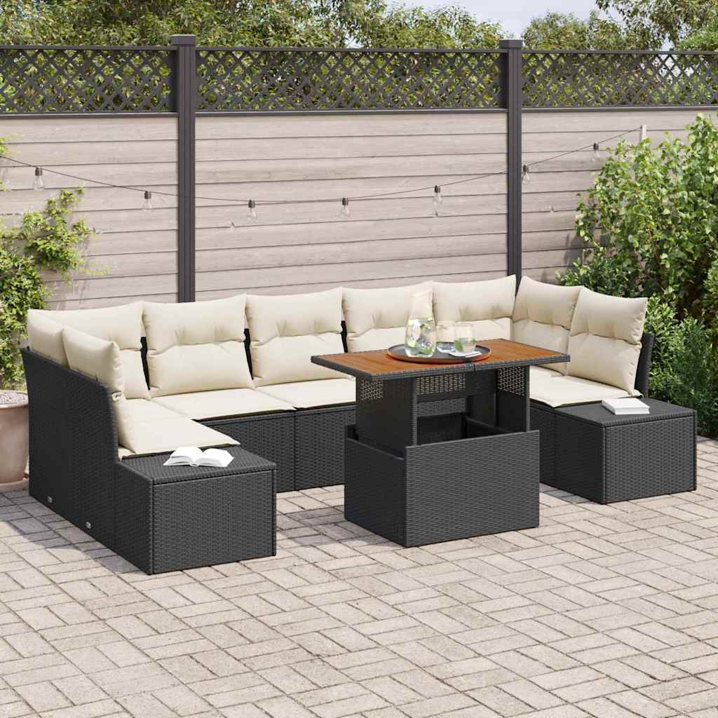 Garden Sofa Set with Storage 8 pcs Black Poly Rattan
