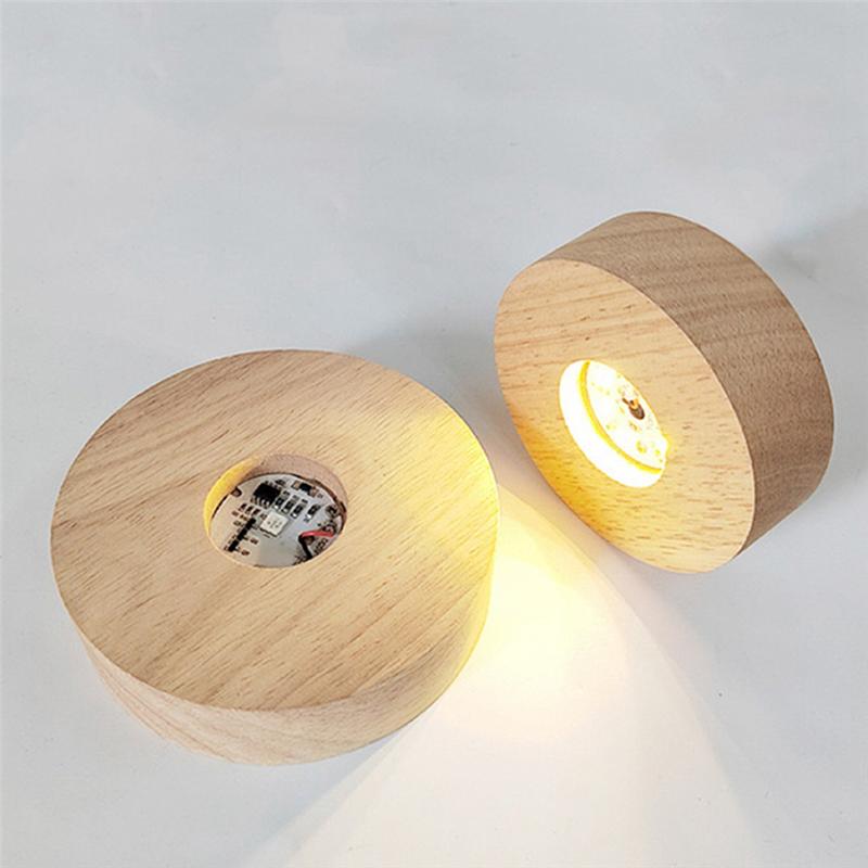 M-Modern-Led Wood Display Stand For Glass Art LED Lighted Base Crystal Art Wood Display Lighted Base 10Cm Multicolor Lights