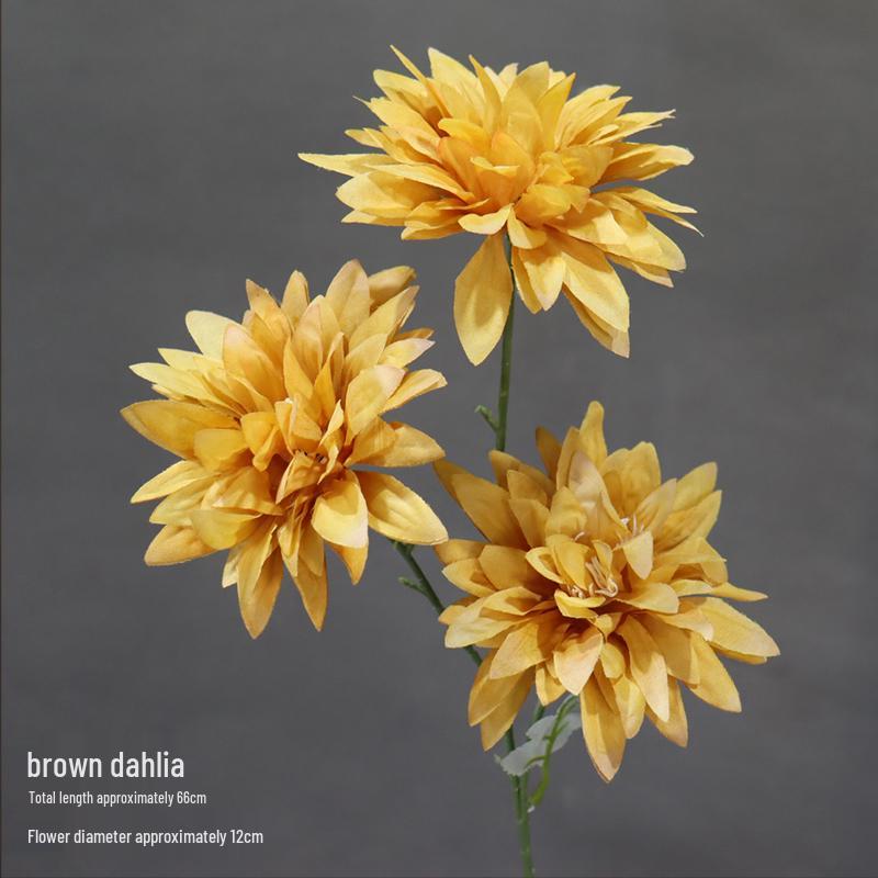 Dahlia Silk Flower Arrangement: 3-Head Artificial Blossoms for Home, Wedding, or Window Display Decoration.