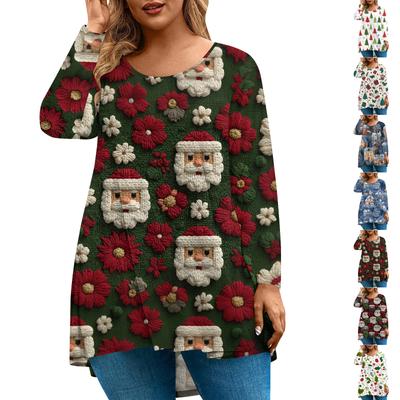 Women's Fashionable Casual Long Sleeved Plus Size  Print Top Plus Size Floral Print Top
