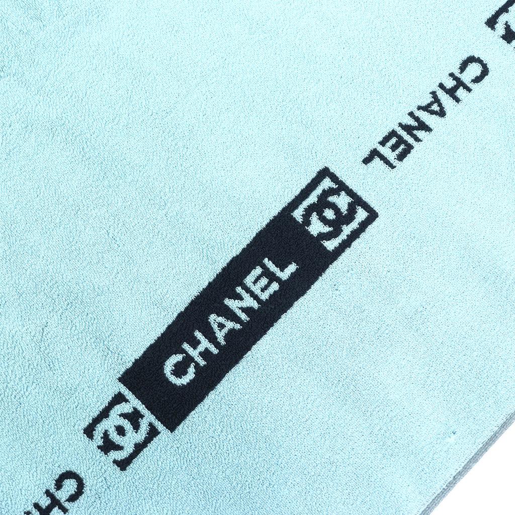 Great CHANEL COCO Mark Large Bath Towel and Towel Blanket Light blue black Used