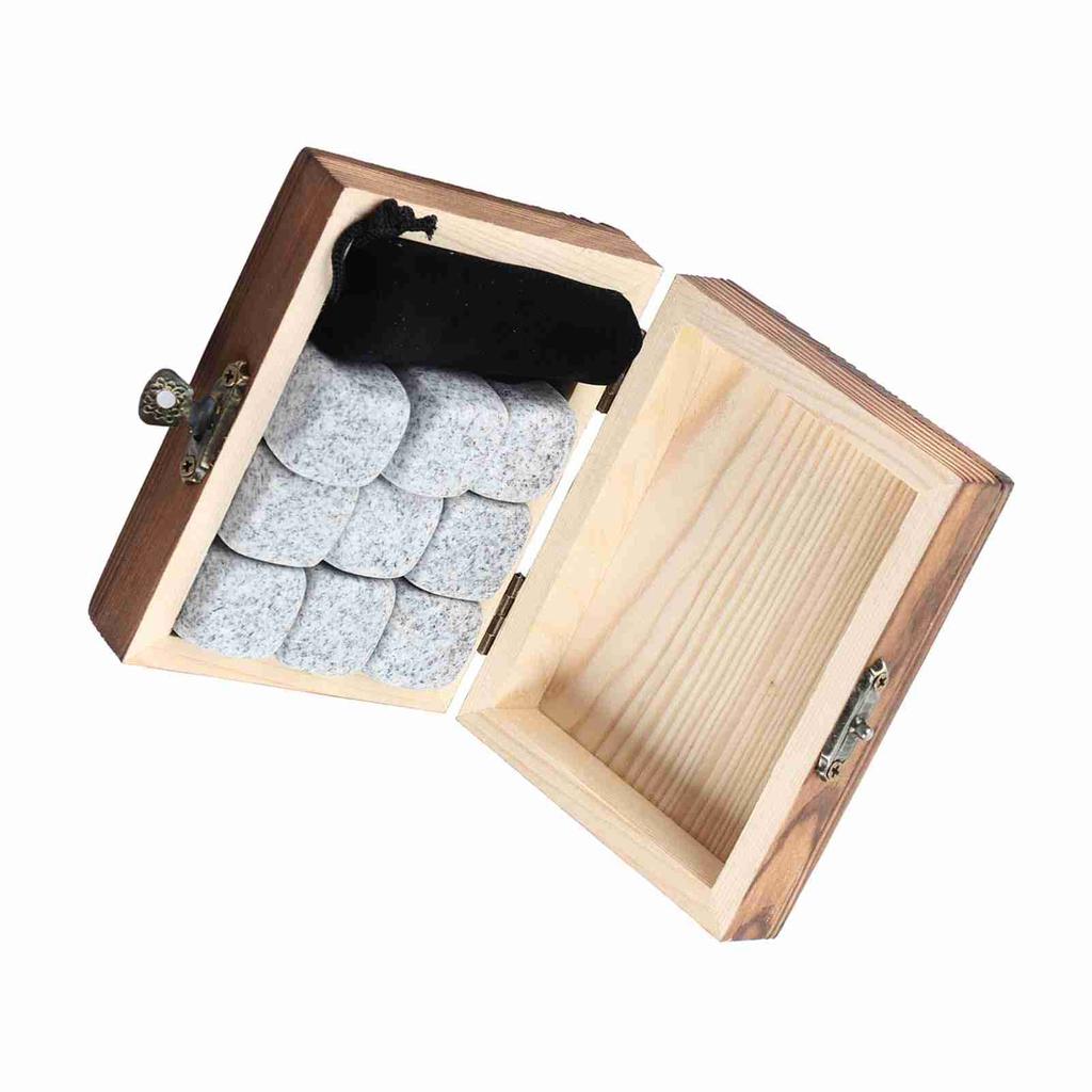 9Pcs Whisky Wine Chilling Stones Set Bar Home Drink Chiller Stones Rocks Wooden Box Packaging