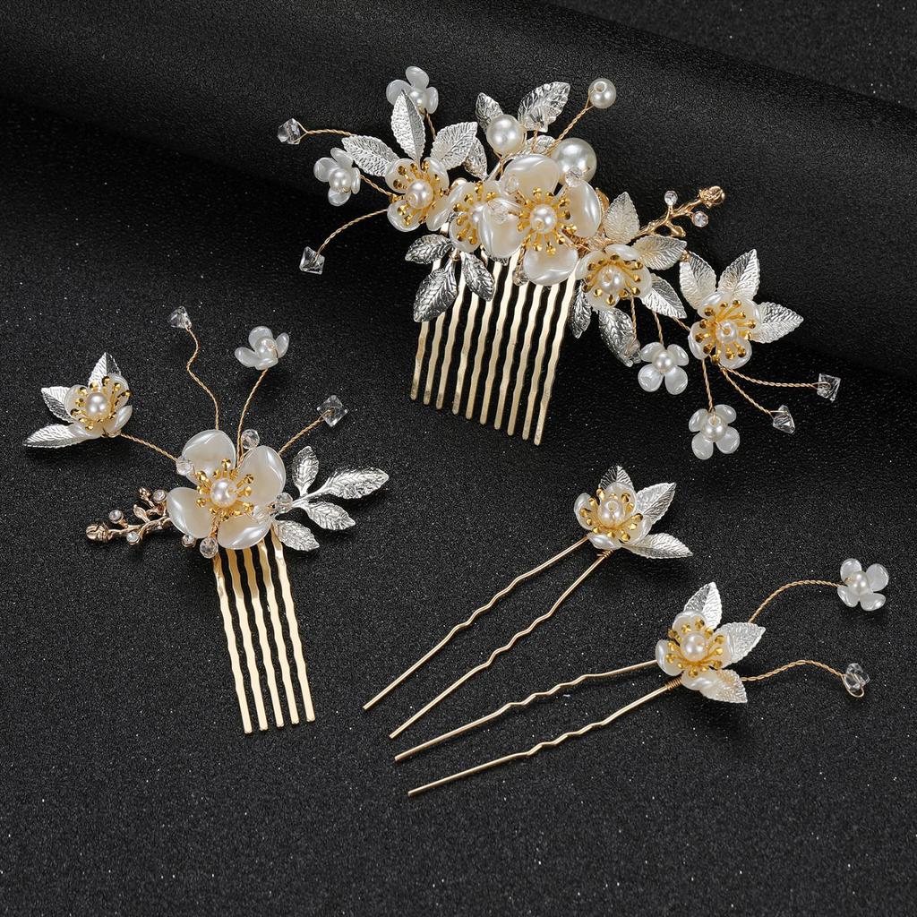 Elegant Women's Hairpin Gold Silver Leaf Pearl Hair Comb Korean Style Jewelry Wedding Hair Accessories For Girls New Year Gifts
