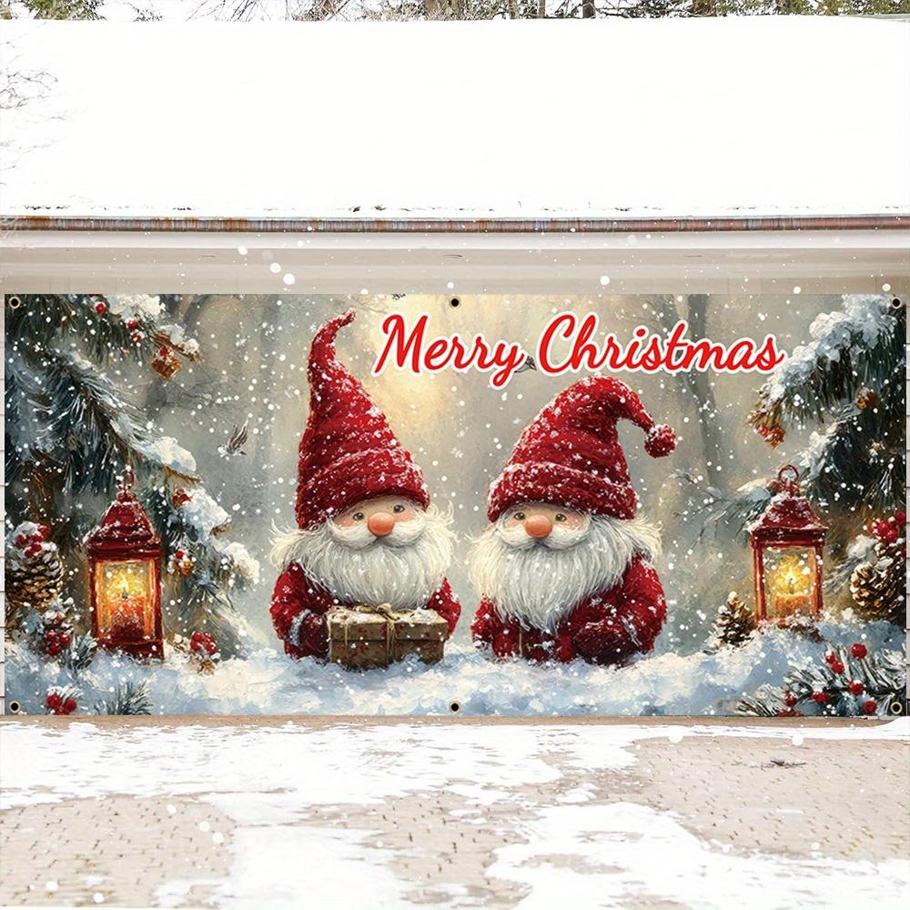 1 Piece, Large Christmas Garage Door Banner, Winter Snow View Christmas Dwarf Pattern, Durable, Easy To Hang