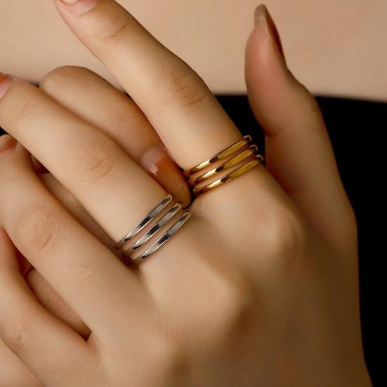 Thumb Ring Geometric Lines Shape Adjustable Opening Design Finger Ring Stainless Steel Finger Band Versatile Jewelry