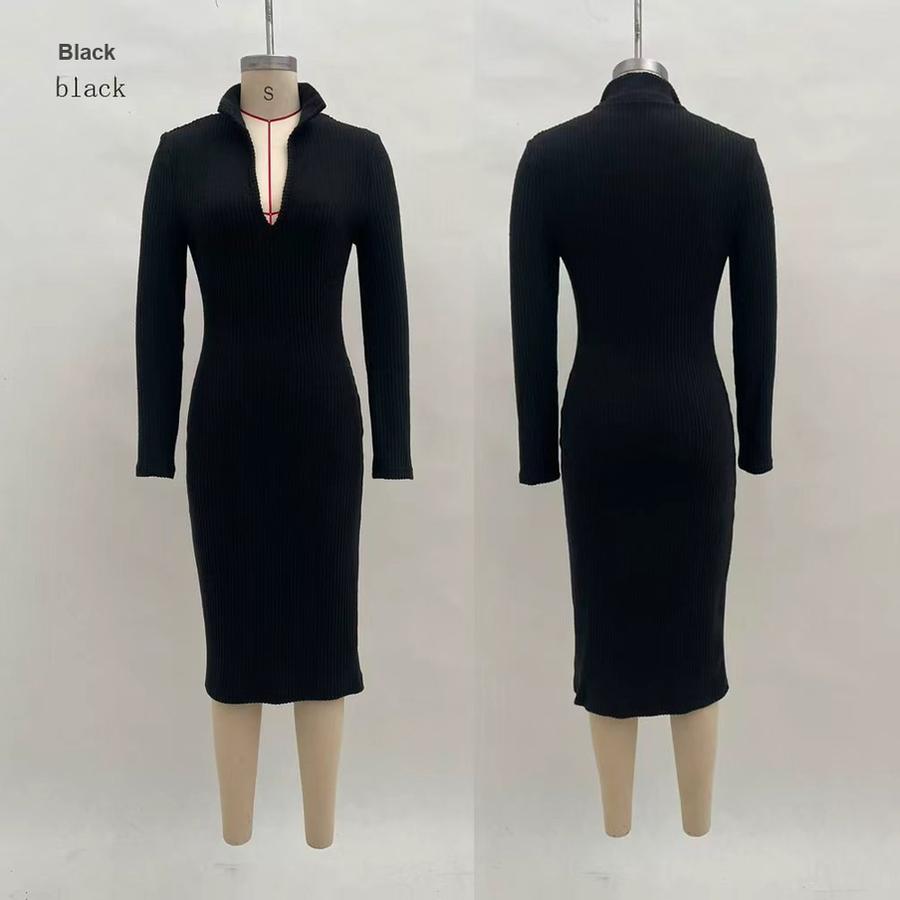 Fransk Chic Höst Ny Stil Temperament Dam Elegant Smal Passform Stickad Klänning