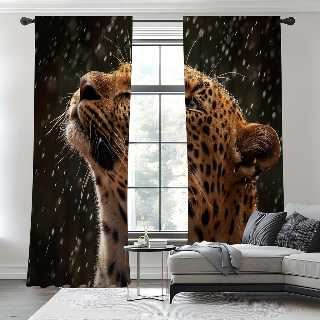 2pcs Leopard Lion Deer Pattern Curtains Decorative Window Drapes Window Treatments For Bedroom Living Room Home Decor Window
