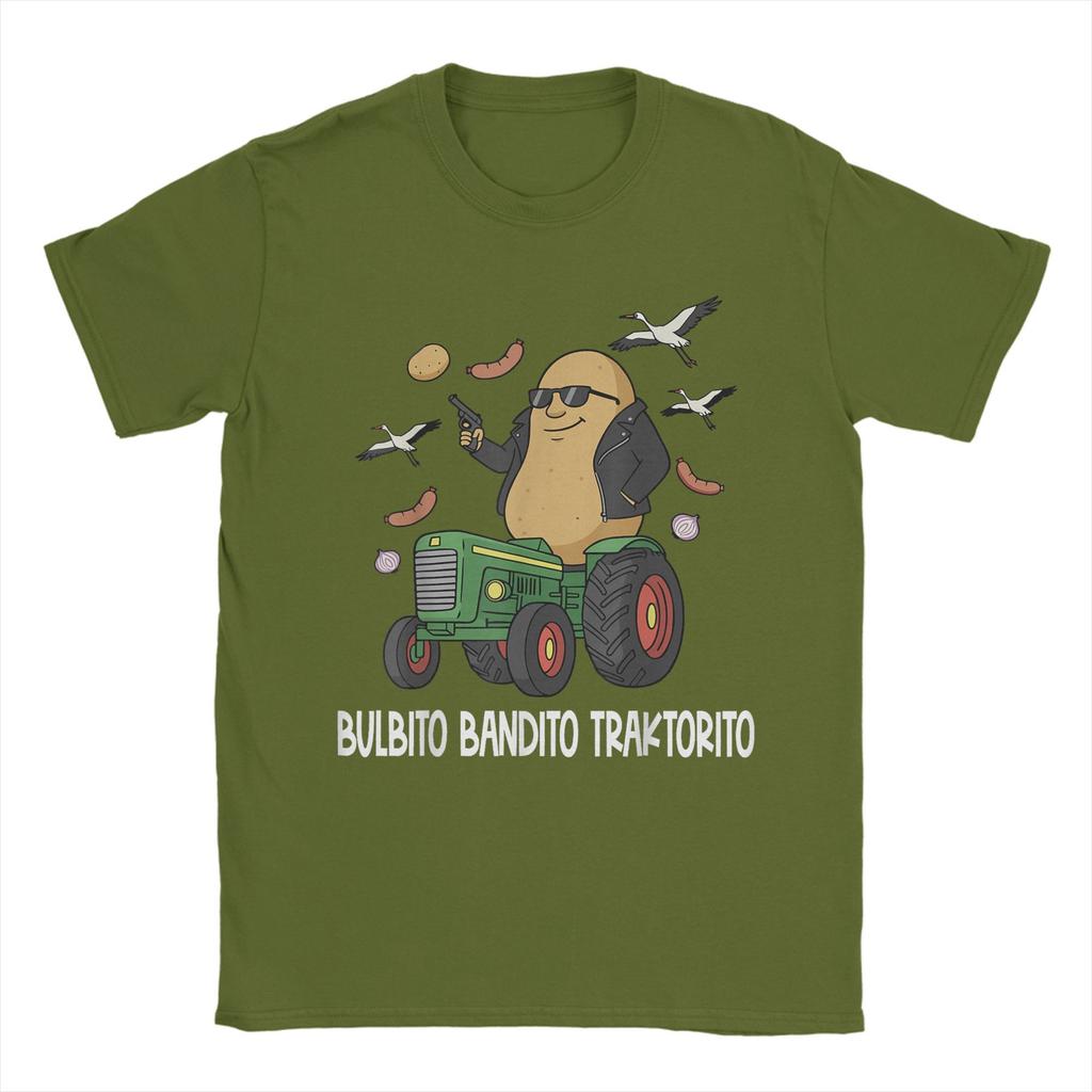 Men's Italian Brainrot Characters Bulbito Bandito Traktorito T Shirts  Cotton Tops Short Sleeve Crewneck Tees Graphic T-Shirt