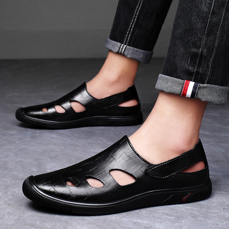 Summer Hollowed Out Men Leather Shoes Soft Sole Casual Business Men‘s Sandals Breathable Office Formal Lightweight Outdoor Shoes