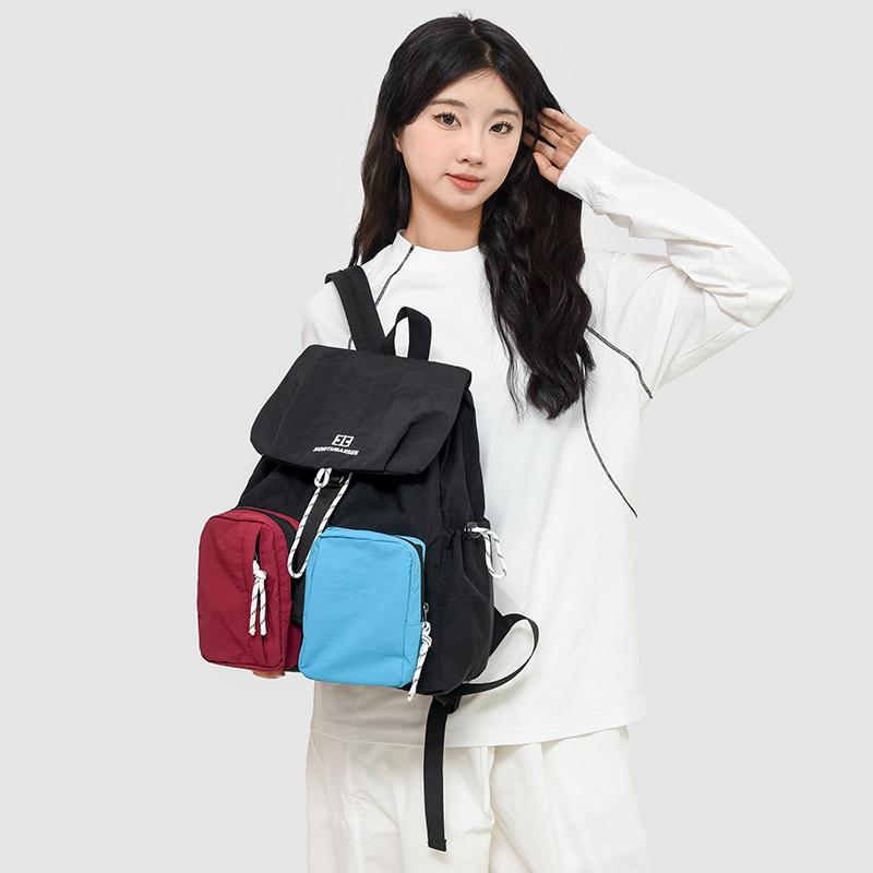 Fashion Woman Backpack 2025 Summer Waterproof Nylon Soft Handle Solid Multi-Pocket Travel Zipper Feminina Splicing Color School Bags Laptop Backpack