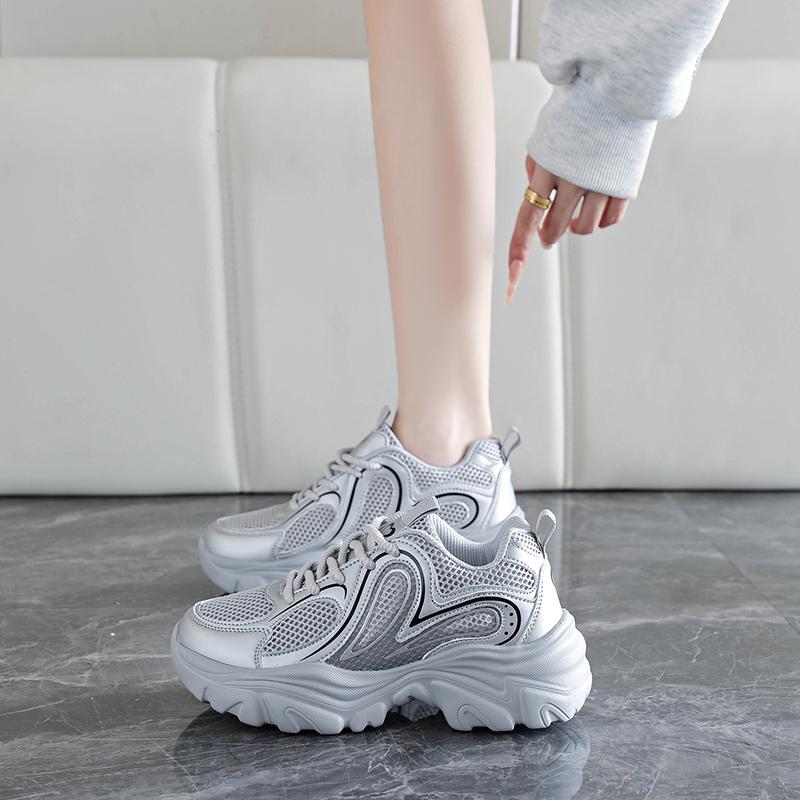TUINANLE Black Women Platform Sneakers Breathable Lace Up Chunky Casual Comfort Walking Shoes