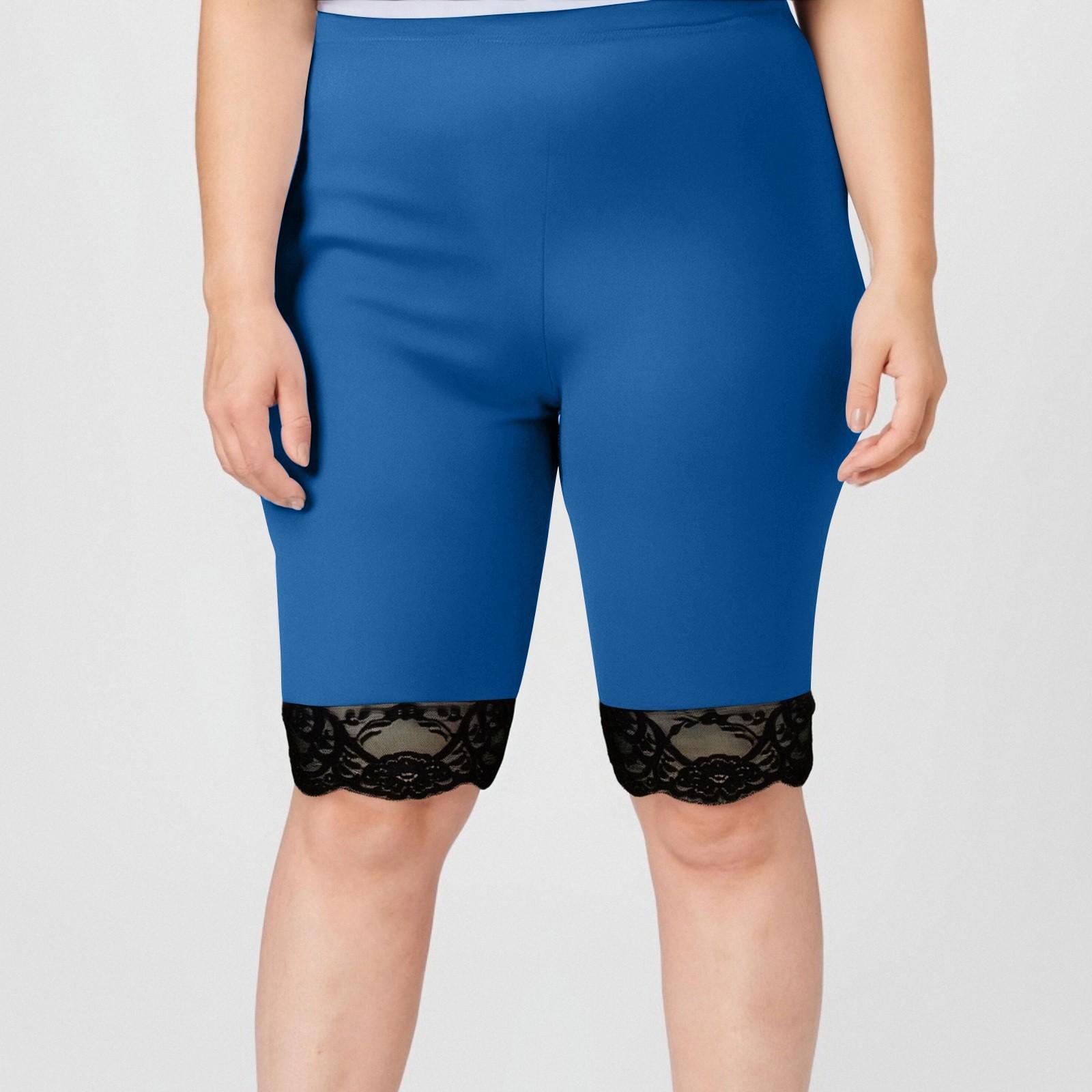 

Женские модные большие однотонные шорты с кружевным низом и эластичным поясом для спорта и отдыха L синий