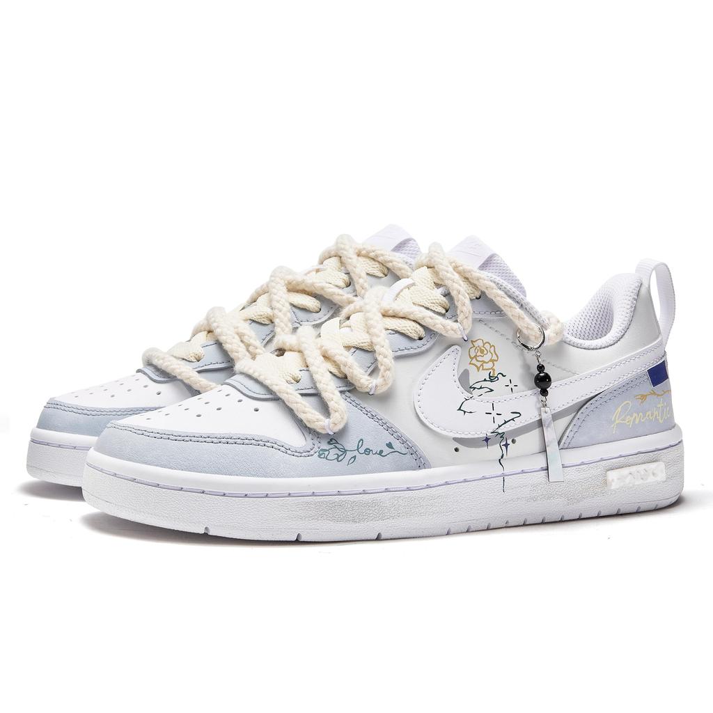 Nike Court Borough 2 Line Of Light And Shadow, Flower Isle Low top Skateboard Shoes GS White Blue BQ5448-100(Team177-)