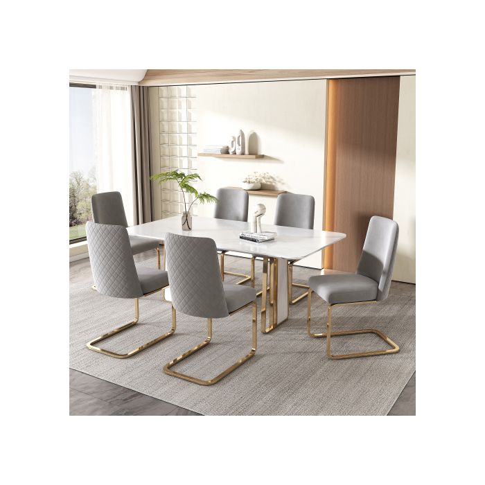 Esszimmerstuhl - MUVOE - Grauer Samt - 2er-Set - Goldfarbene Metallbeine - Modernes Design