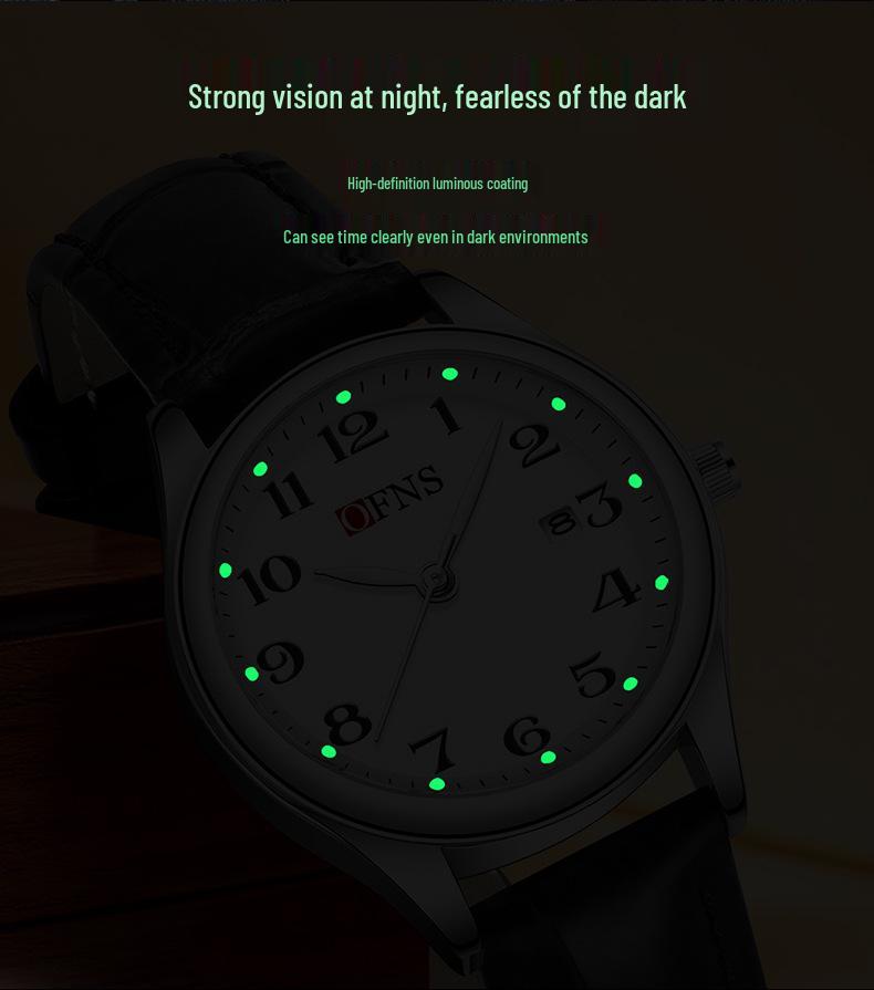 OFNS Couple's Wristwatch - Waterproof, Luminous, Quartz Watch with Steel or Leather Strap, Calendar Feature, for Casual or Business.