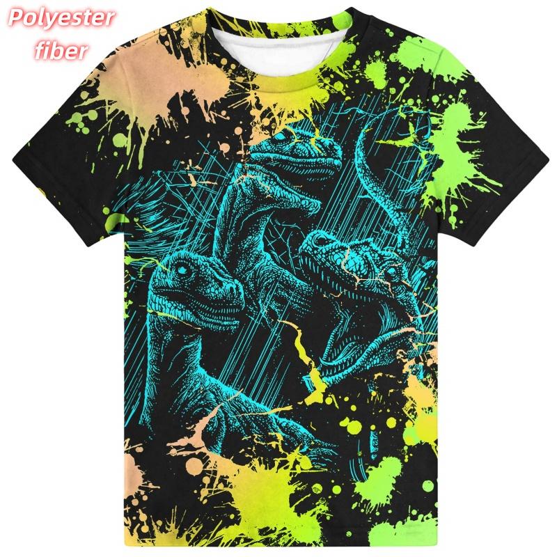 3D Print Dinosaur Car T-Shirt For Men Colorful Planet Pattern Tees Summer Street Casual Short Sleeve Tops Loose O-Neck T Shirts