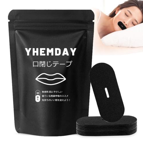 YHEMDAY Mouth Closure Tape, Anti-Snoring Aid, Promotes Nasal Breathing, Prevents Mouth Breathing, Gentle on the Skin, Fragrance-Free, 30 Sheets, Black