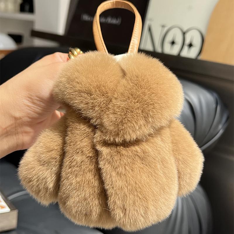 Rex Rabbit Fur Keychain Small Clothes Modeling Keychain Fur Pendant Key Chain Keychain Fluffy Keyring Gift For Women Bag Charms