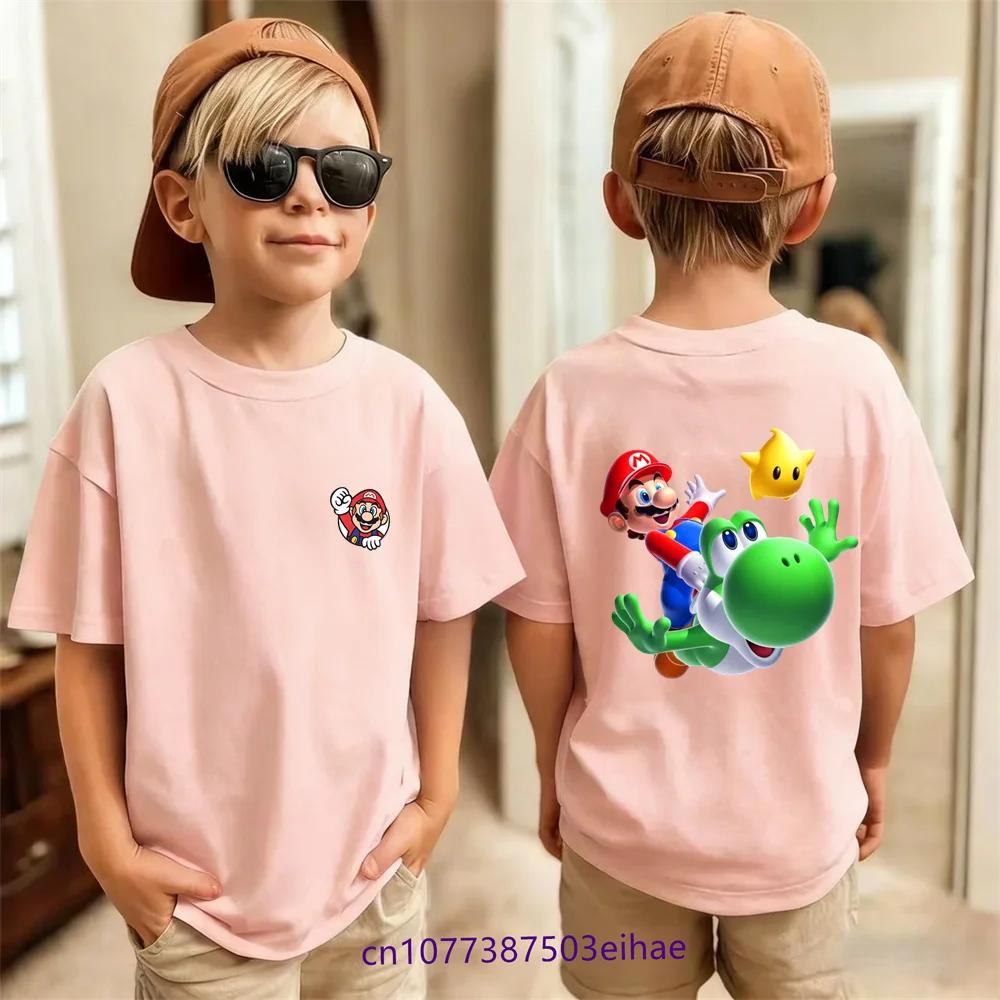 Sports Super Mario Kids T-Shirt Summer Short Sleeve Breathable Cotton Cute Cartoon Design Fashion Lightweight Children Tops