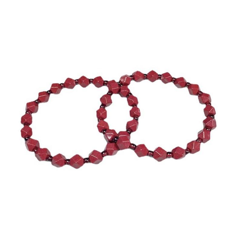 Faceted Bead Bracelet With Garnet Cinnabar Accents Purple Gold Sand Stone 6mm Geometric Design Women Men Faceted Bead Bracelet 6mm