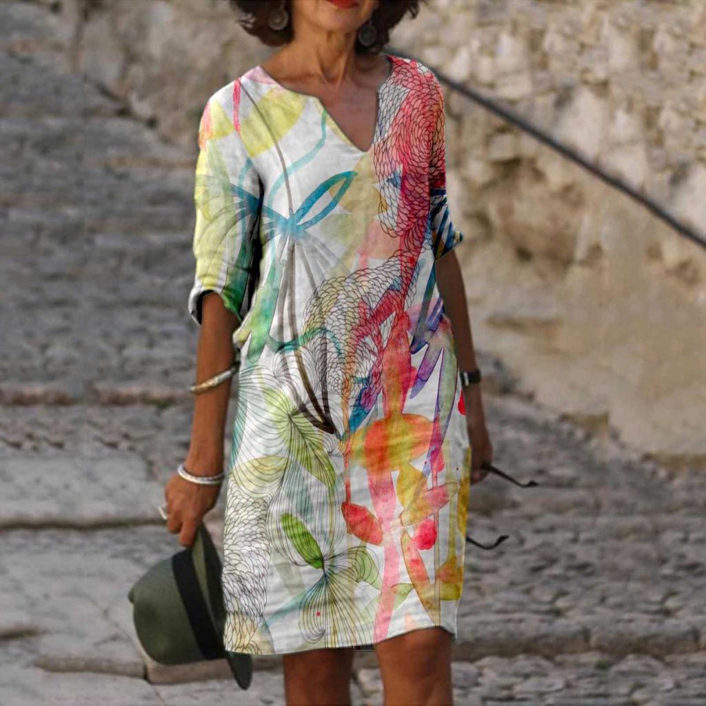Women's  V-Neck Short Sleeve Dress  Casual Print Dress Beach Dresses Boho Dress