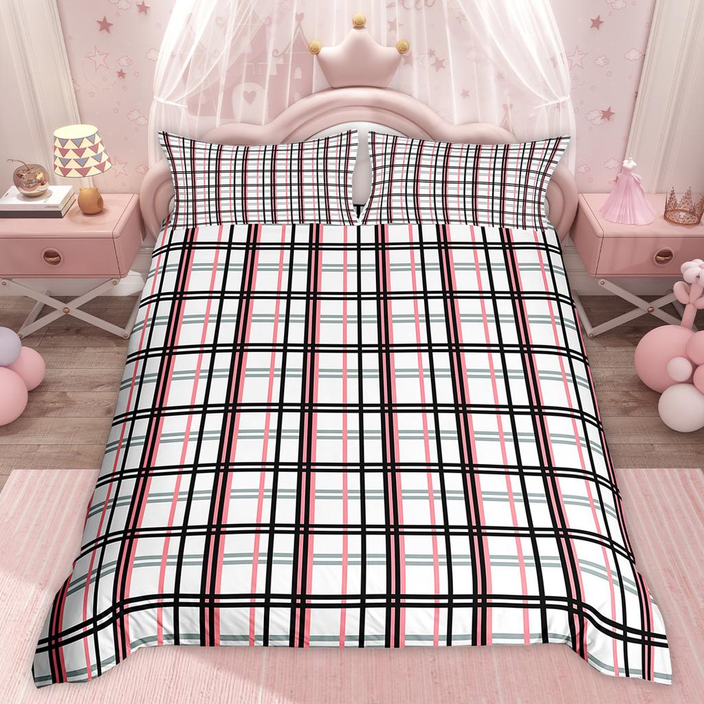 Homewish Colorful Plaid Duvet Cover Set Modern Minimalist Quilt Cover Set Geometric Checkered Bedding Set