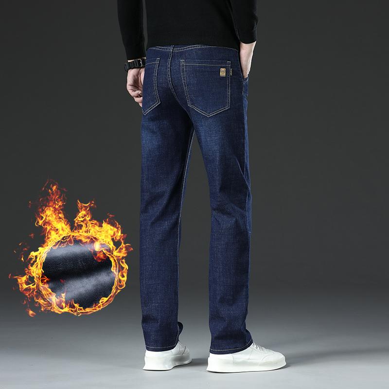 Winter Herren Plüsch Dickes Fleece Hose Lammwolle Thermojeans Freizeithose Winddicht Warm Baumwolle Denimhose