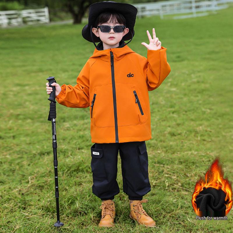 

2025 Children s 3-in-1 Fleece-Lined Windbreaker - Boys Hooded Jacket for Autumn & Winter 100cm