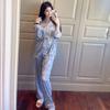 Silk Pajamas Women's Long Sleeve Tops Long Pants Silk Pajamas Two-piece Set Home Clothes Printed Korean Kawaii Clothes Pajamas