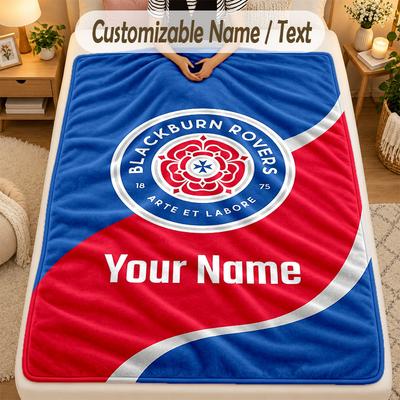 Pătură de flanelăBlackburn Rovers Fotbal Nume personalizat Text Personalizat Moale Caldă Pătură de aruncat Decor Acasă Cadou