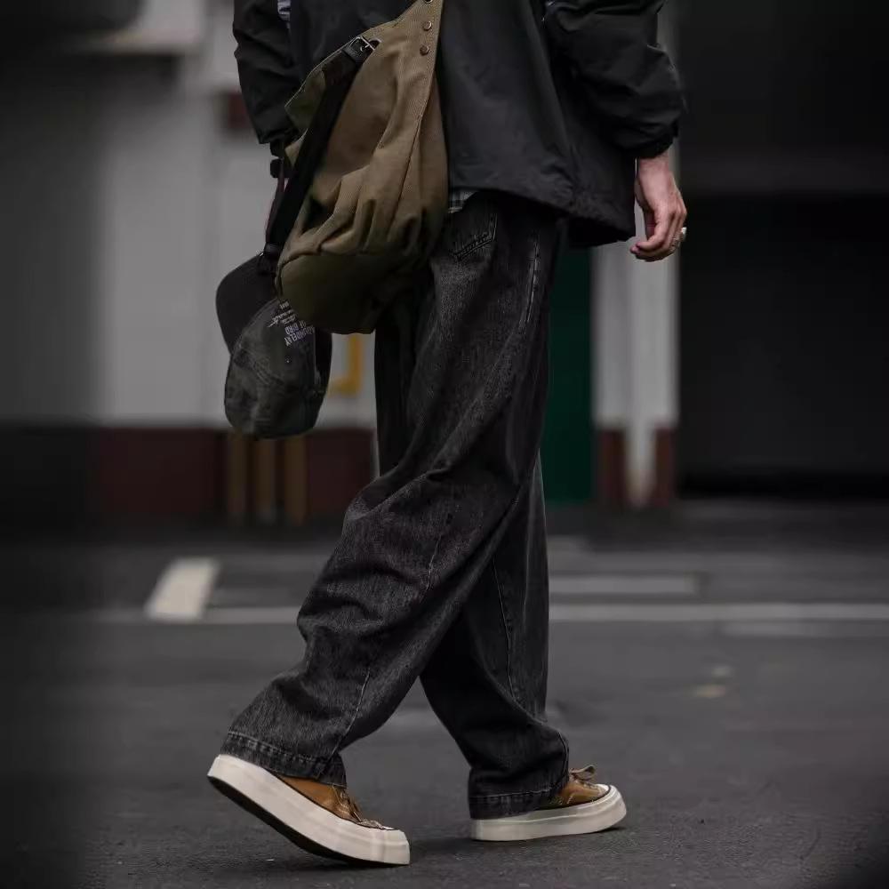 Retro Washed Old Jeans Men's and Women's Loose Straight Casual Dad Pants Wide-leg Mopping Lantern Trousers