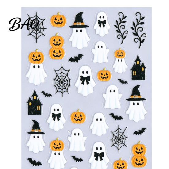 Halloween Nail Art Stickers Women for Halloween, Spooky Ghost Pumpkin Spider Web Bat Decorative Manicure Thorns Decal, DIY Supplies Holiday