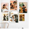 Boho Animal Lion Tiger Giraffe Canvas Painting Girl Plant Wall Art Poster Print Wall Pictures for Living Room Cuadros Home Decor