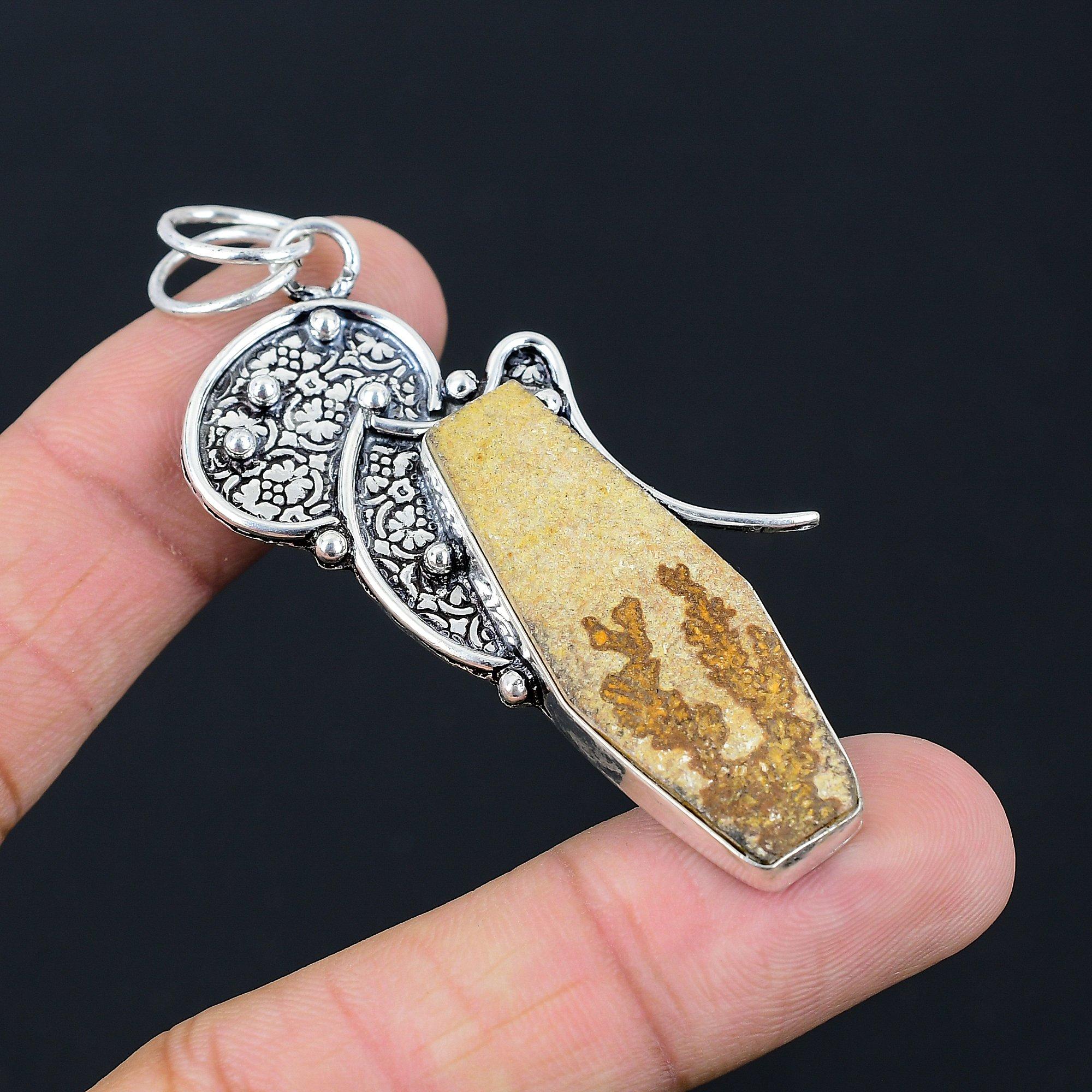 Daughters Day Sale Psilomelane Dendrite Gemstone Sterling Silver Pendant Jewelry