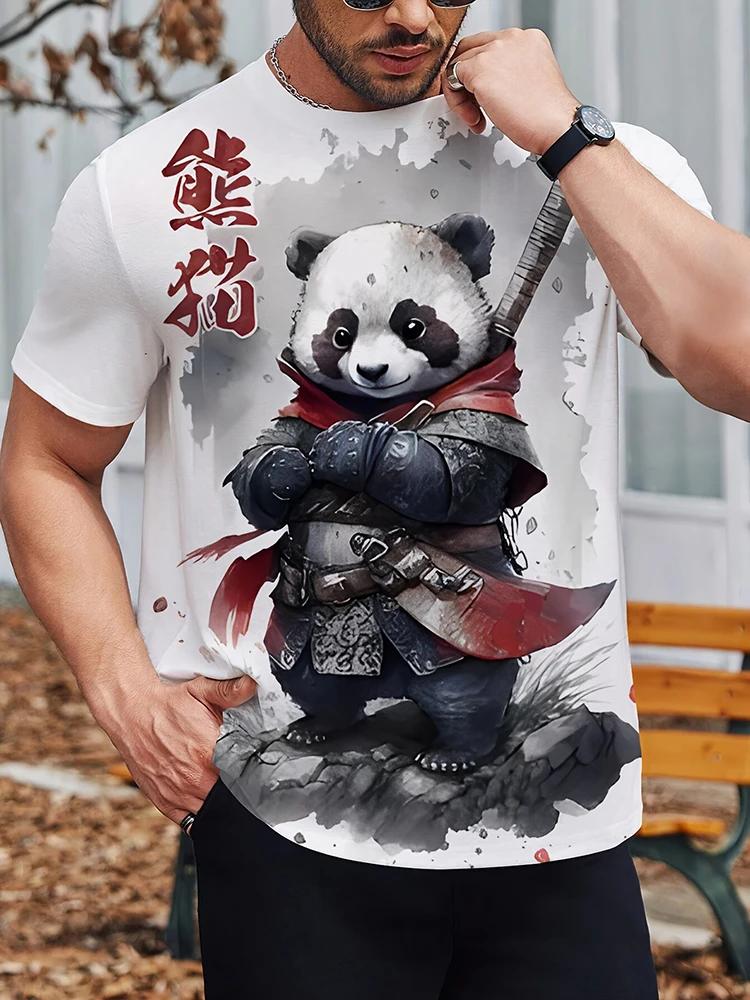 Oriental Style 3D Japanese Samurai Cat Print Sport Quick-dry Breathable Men T-shirt Outdoor Street Anime Harajuku Short Sleeve