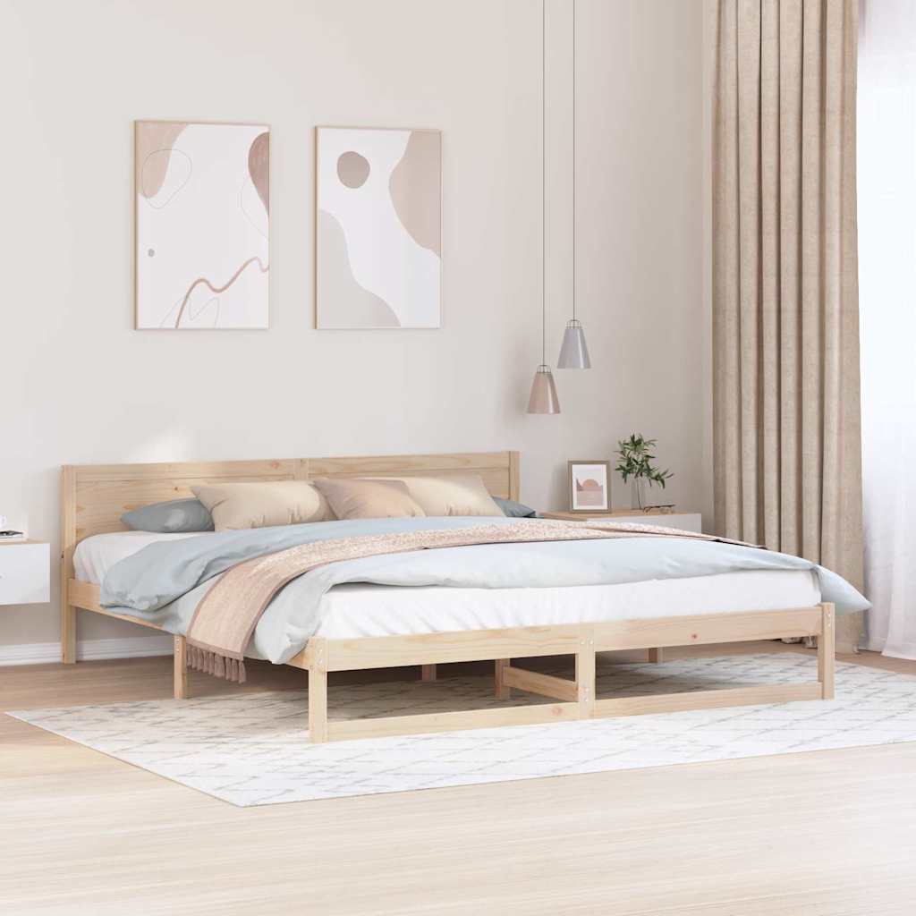 Natural Wooden Bed Frame with Headboard 180 X 200 Cm Solid Pine Wood